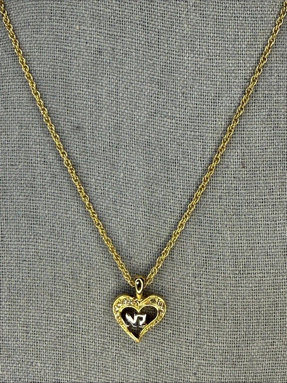 Nina Ricci Heart Logo Pendant Necklace Gold Tone 16” Chain Vintage